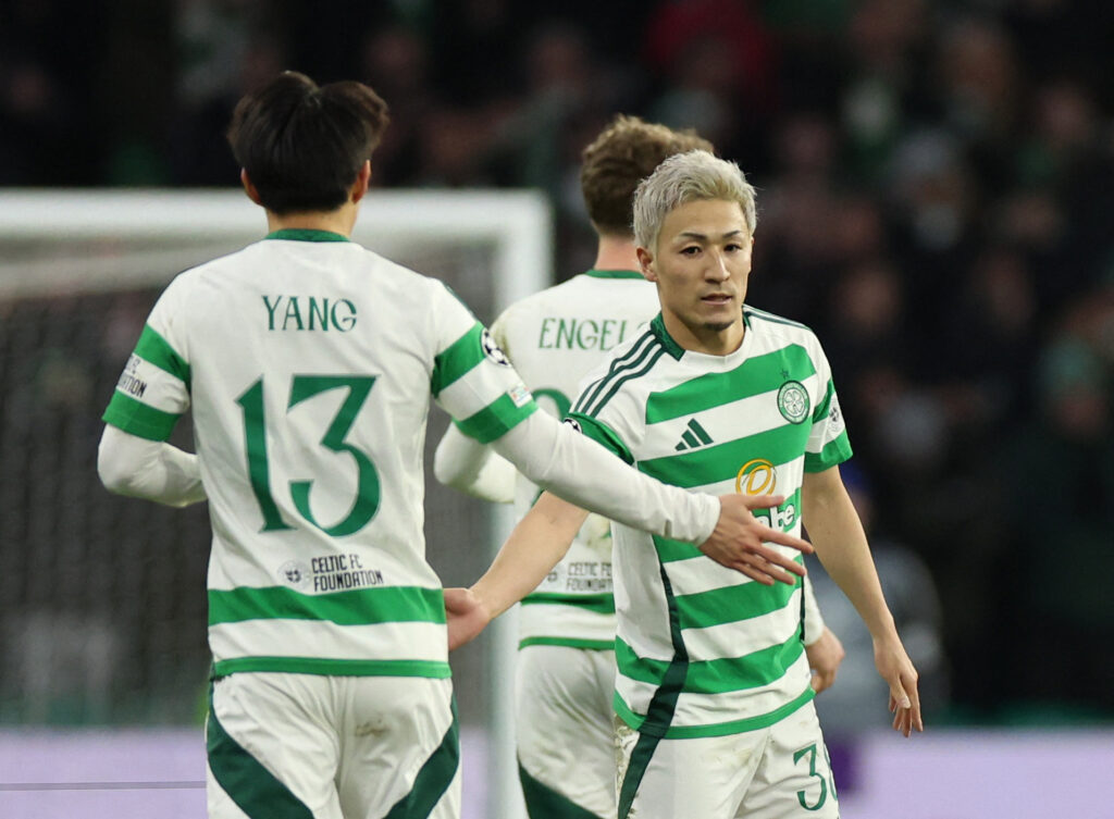 Daizen Maeda and Yang celebrates goal against Bayern Munich
