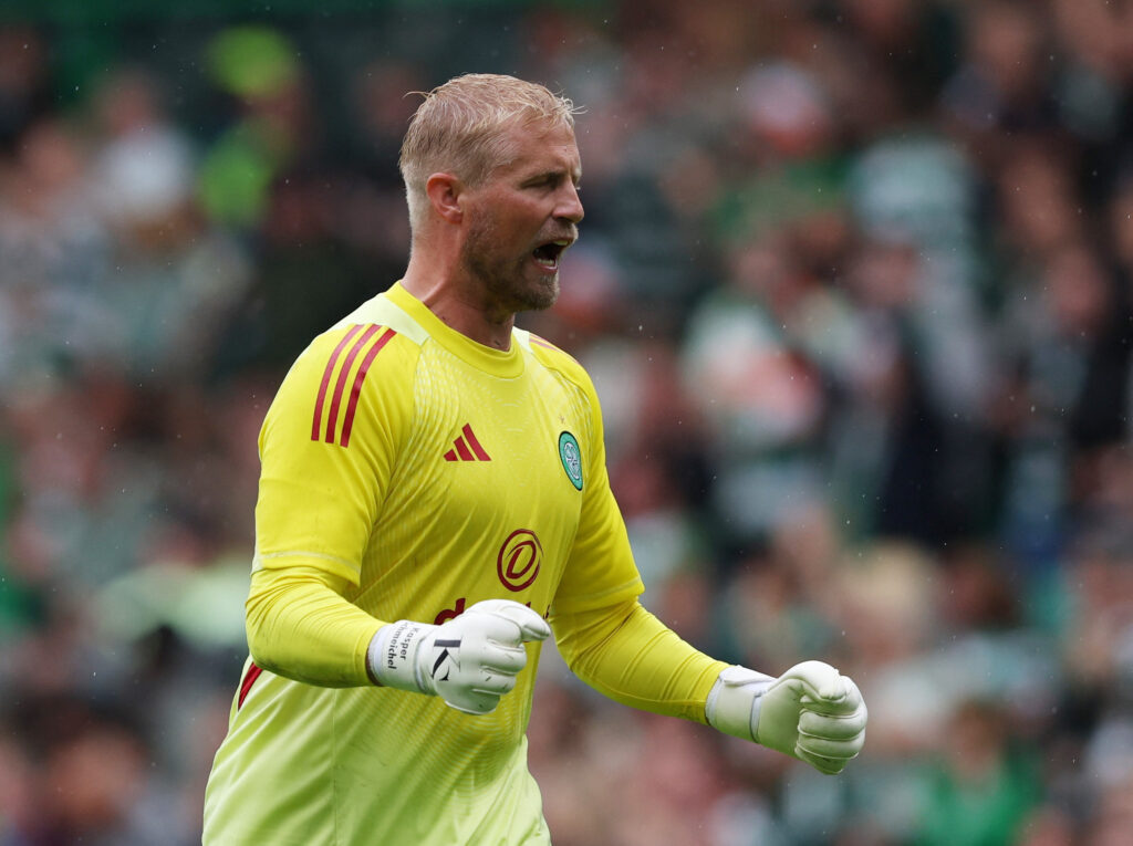 Celtic's Kasper Schmeichel reacts to Celtic goal