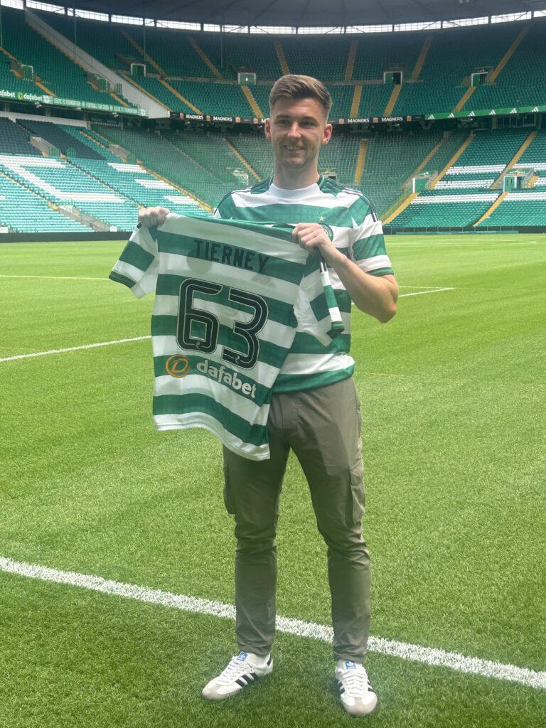 Kieran Tierney arriving at Celtic Park