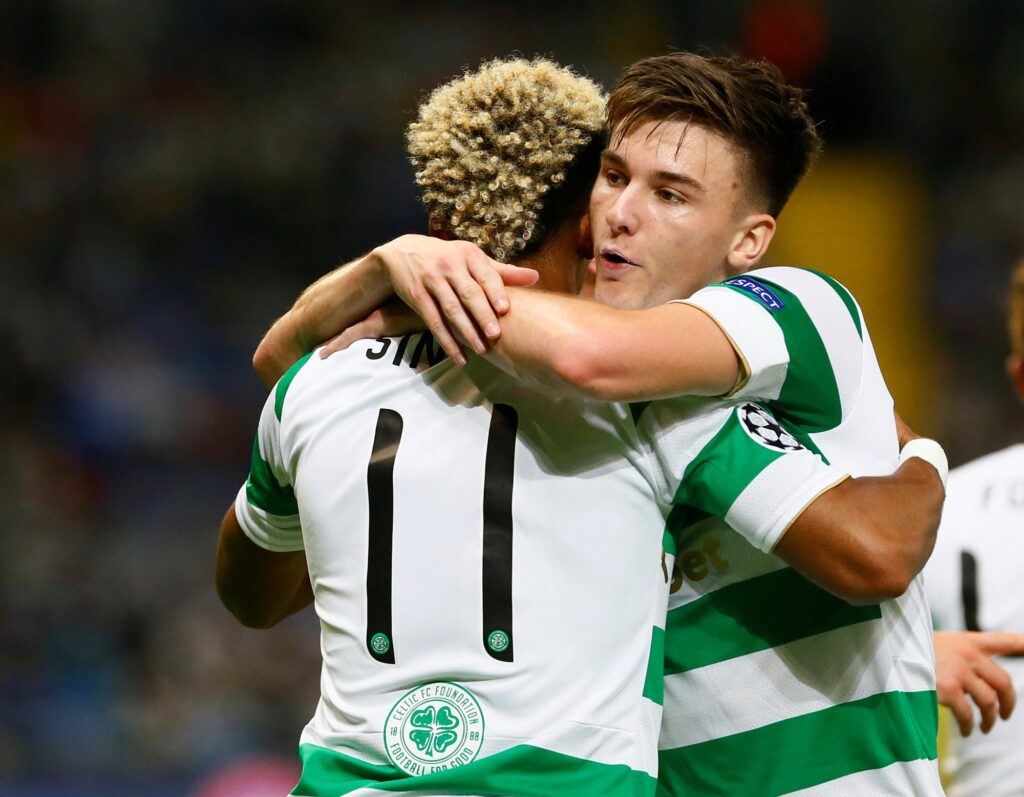 Kieran Tierney celebrating with Scott Sinclair